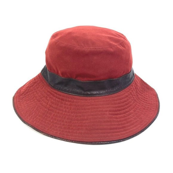 HERMES Bucket hat H embroidery logo wide brim hat polyester / Nylon Red/Brown